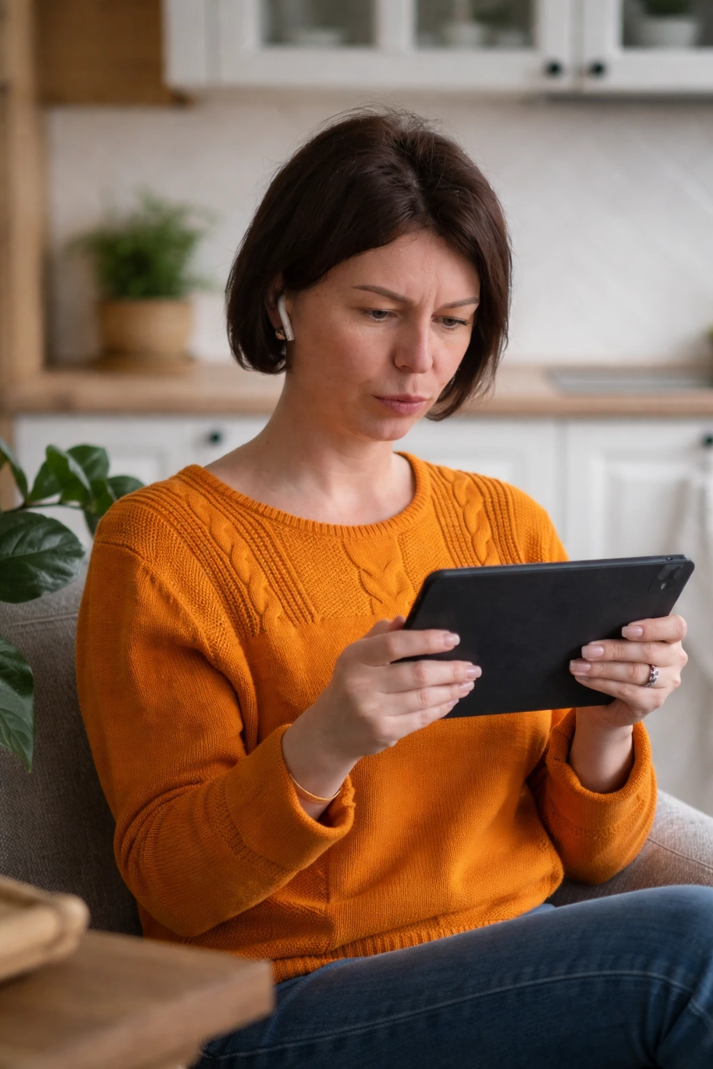 Woman using the AirHomes.cz tablet app